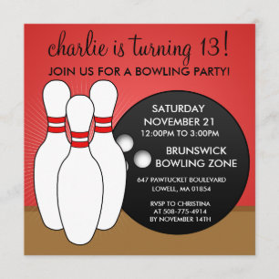 Cherry Red Let's Have a Ball Bowling Party Invitation