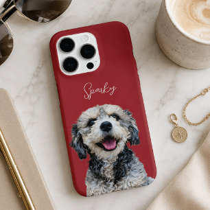 Cherry Red Modern Dog Photo and Script Pet Name iPhone 16 Pro Case