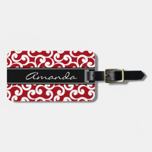 Cherry Red Monogrammed Elements Print Luggage Tag
