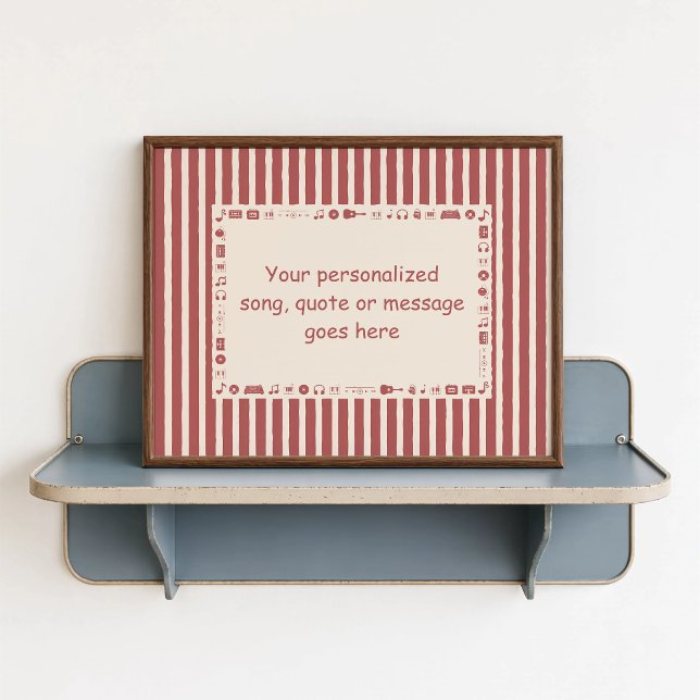 Cherry Red Music Note Poster - Custom Lyric Gift (Cherry Red Music Note Poster - close-up view (frame/decor not included)
)