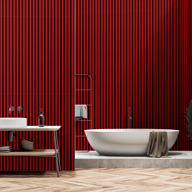 Cherry Red On Black Stripes Wallpaper (Bathroom)
