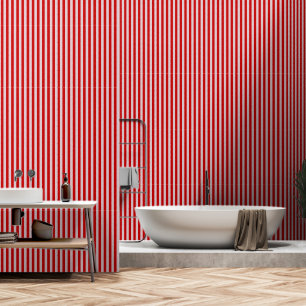 Cherry Red On Dusty Rose Pink Stripes Wallpaper