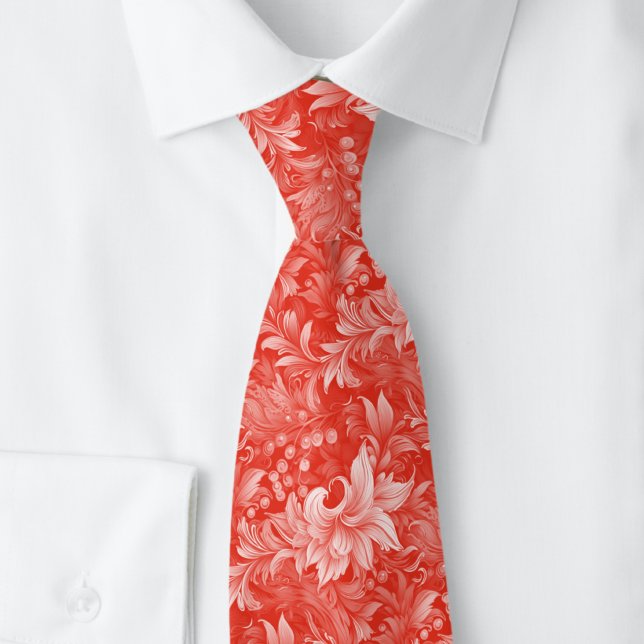 Cherry Red Ornate Botanical Tie (Creator Uploaded)