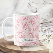 Cherry Red Pink Bow Coquette Personalized Name