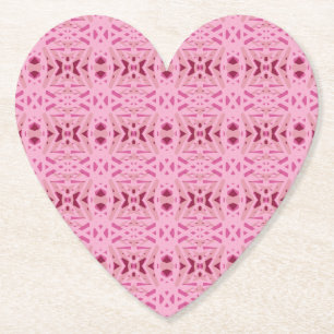 Cherry Red Pink Geometric Valentine’s Day Heart Paper Coaster