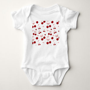 Cherry Red Ribbon Seamless Pattern Cute Fruit Desi Baby Bodysuit