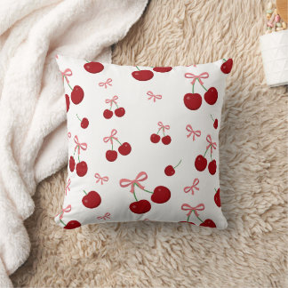 Cherry Red Ribbon Seamless Pattern Cute Fruit Desi Cushion