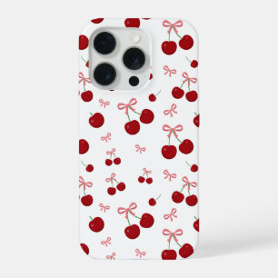 Cherry Red Ribbon Seamless Pattern Cute Fruit Desi iPhone 15 Pro Case