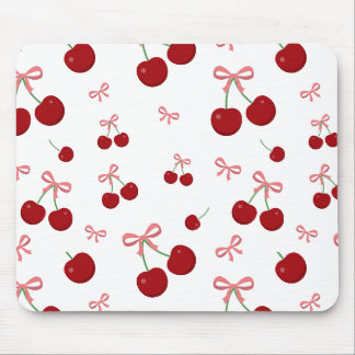 Cherry Red Ribbon Seamless Pattern Cute Fruit Mouse Pad