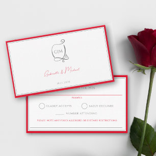 Cherry Red Simple Elegant Monogram RSVP Wedding Enclosure Card