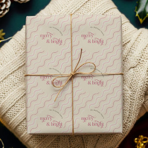 Cherry Red Soft Beige Wavy Stripes Merry Christmas Wrapping Paper
