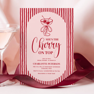 Cherry Red Stripes Bridal Shower Invitation