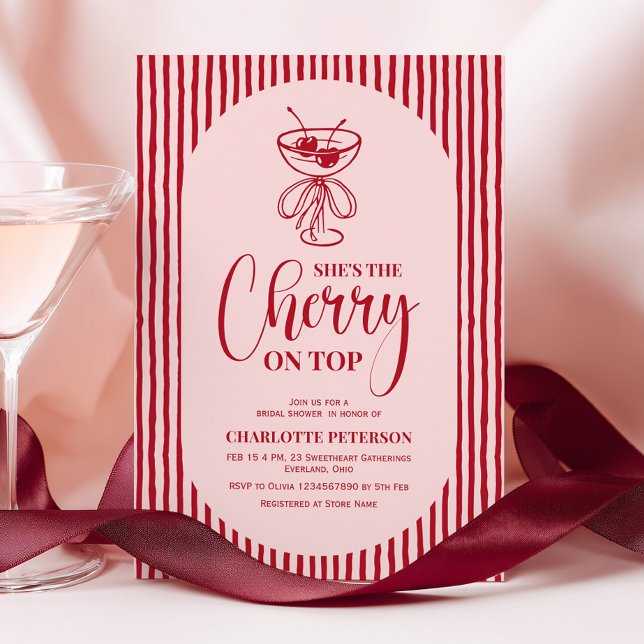 Cherry Red Stripes Bridal Shower Invitation (Creator Uploaded)