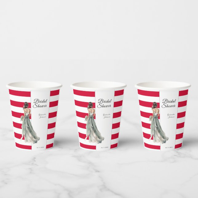 Cherry Red stripes vibrant bold bridal shower  Paper Cups (Multi)