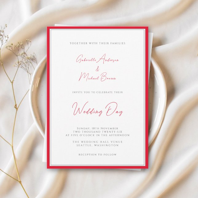 Cherry Red Traditional Simple Elegant Wedding Invitation (Creator Uploaded)