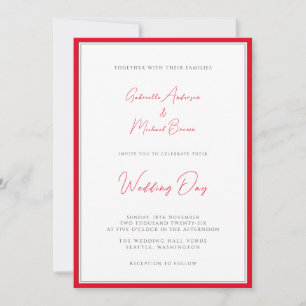 Cherry Red Traditional Simple Elegant Wedding Invitation