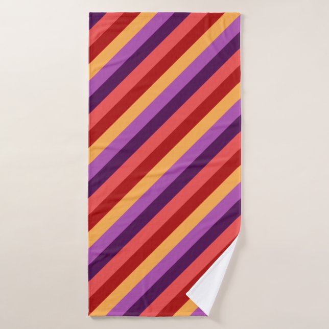 Cherry Red Violet Stripes Bath Towel (Bath Towel)