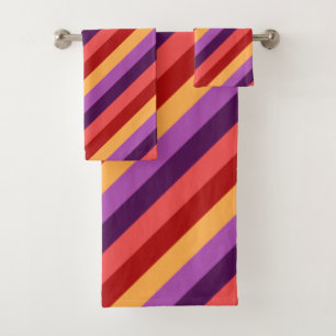 Cherry Red Violet Stripes Bath Towel Set