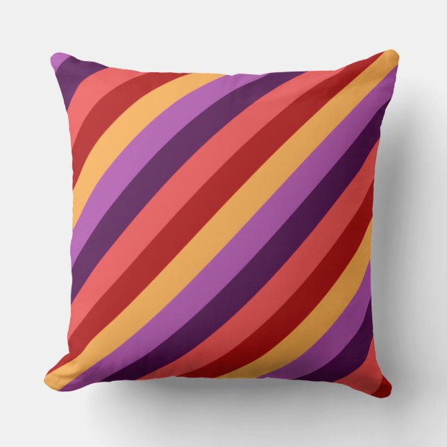 Cherry Red Violet Stripes Big Throw Pillow (Front)
