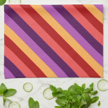 Cherry Red Violet Stripes Kitchen Towel