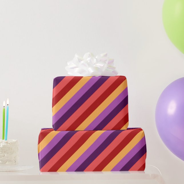 Cherry Red Violet Stripes Wrapping Paper (Party Gifts)