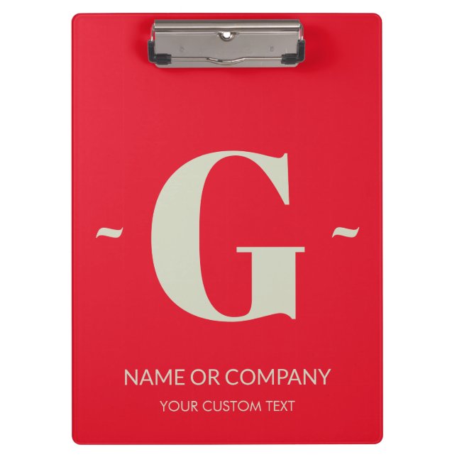 Cherry Red White Elegant Monogram: Trendy Template Clipboard (Front)