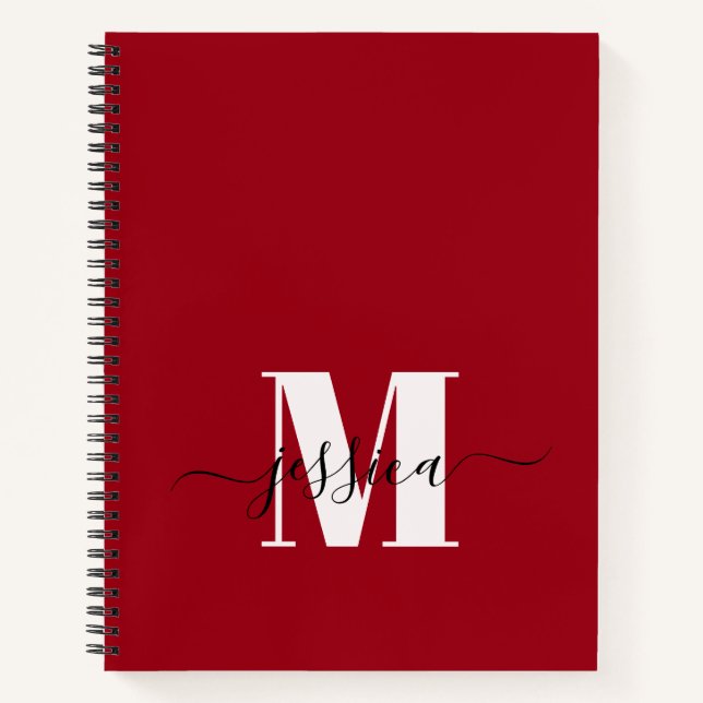 Cherry Red + White Personalised Monogram Notebook (Front)