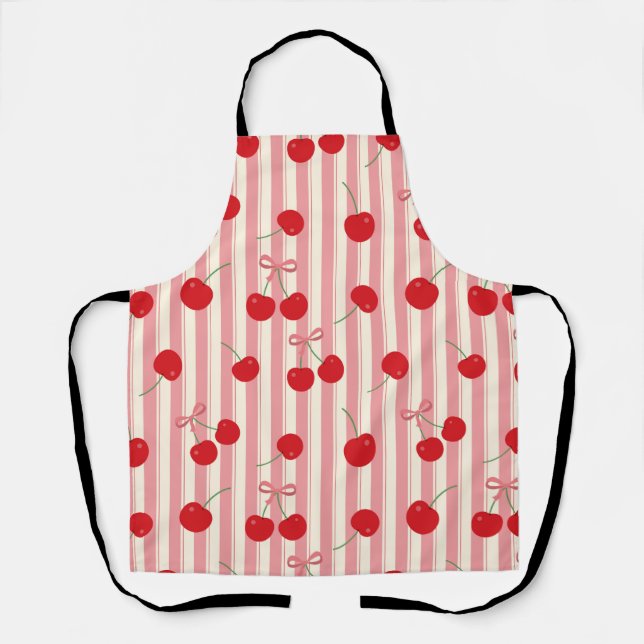 Cherry Ribbon Stripe Apron (Front)