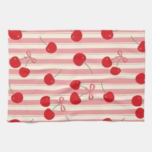 Cherry Ribbon Stripe Tea Towel