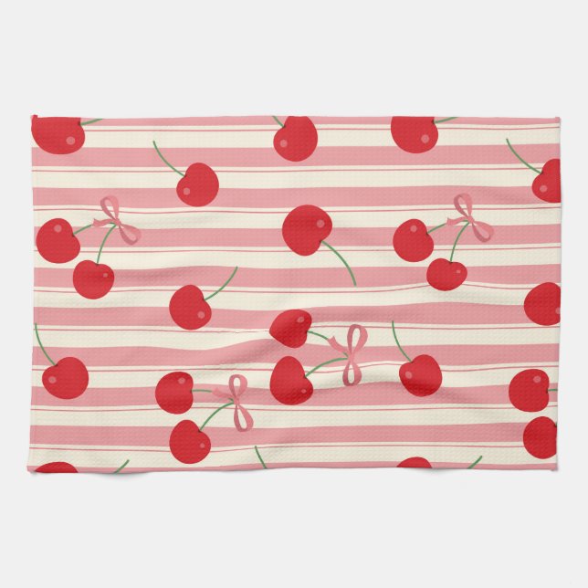 Cherry Ribbon Stripe Tea Towel (Horizontal)
