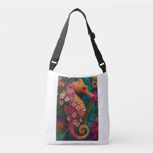 Cherry seahorse in a flowered ocean - Illustrated Crossbody Bag
