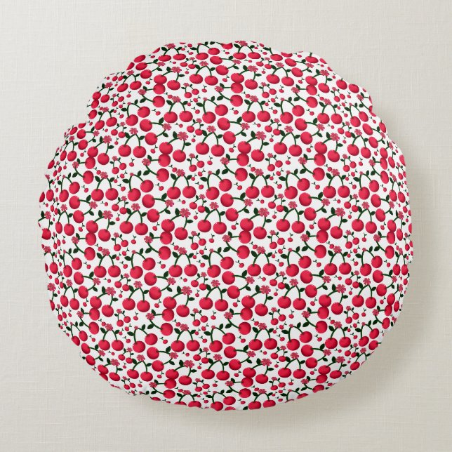 Cherry Seamless Pattern, Red Fruit Pattern, Cute C Round Cushion (Front)