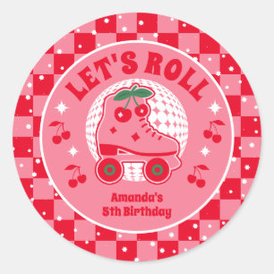Cherry Skates Retro Roller Skating Birthday Classic Round Sticker