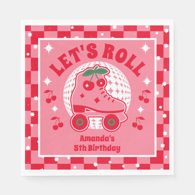 Cherry Skates | Retro Roller Skating Birthday Napkin (Front)