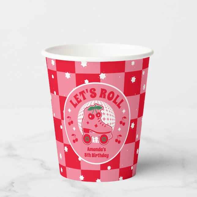 Cherry Skates | Retro Roller Skating Birthday Paper Cups (Front)