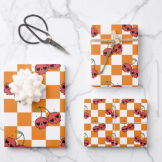 Cherry Skull Chequerboard – Alt Aesthetic Wrapping Paper Sheet