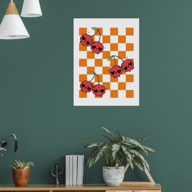 Cherry Skull Chequerboard – Punk Wall Art (Living Room 1)