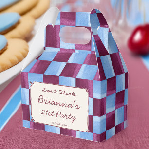 Cherry sky blue checks modern birthday party favour box