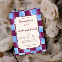 Cherry sky blue checks modern birthday party
