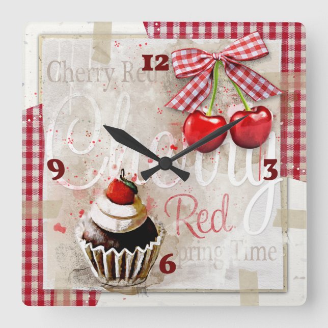 Cherry Square Wall Clock (Front)