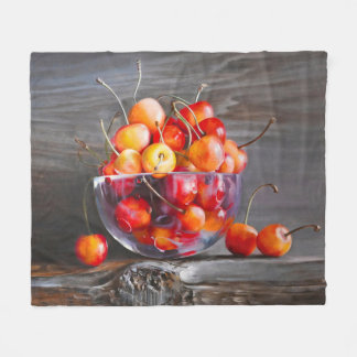 Cherry Still Life in Glass Stretched Canvas Print Fleece Blanket