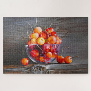 Cherry Still Life in Glass Stretched Canvas Print Jigsaw Puzzle