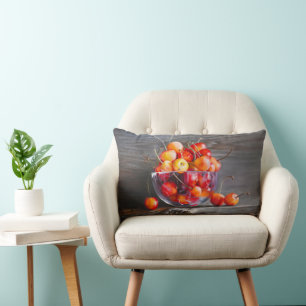 Cherry Still Life in Glass Stretched Canvas Print Lumbar Cushion