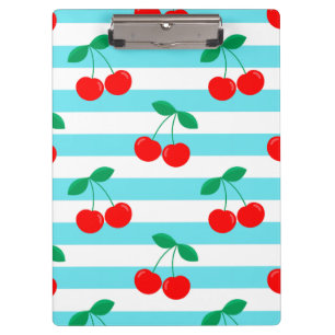 Cherry Stripe Pattern – Retro Fruit Gift & Decor Clipboard