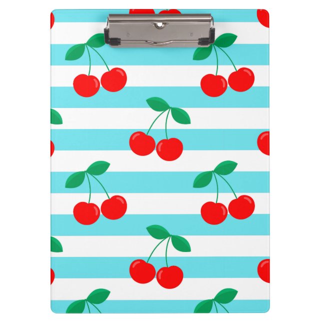 Cherry Stripe Pattern – Retro Fruit Gift & Decor Clipboard (Front)