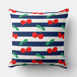 Cherry Stripe Pattern – Retro Fruit Gift & Decor Cushion
