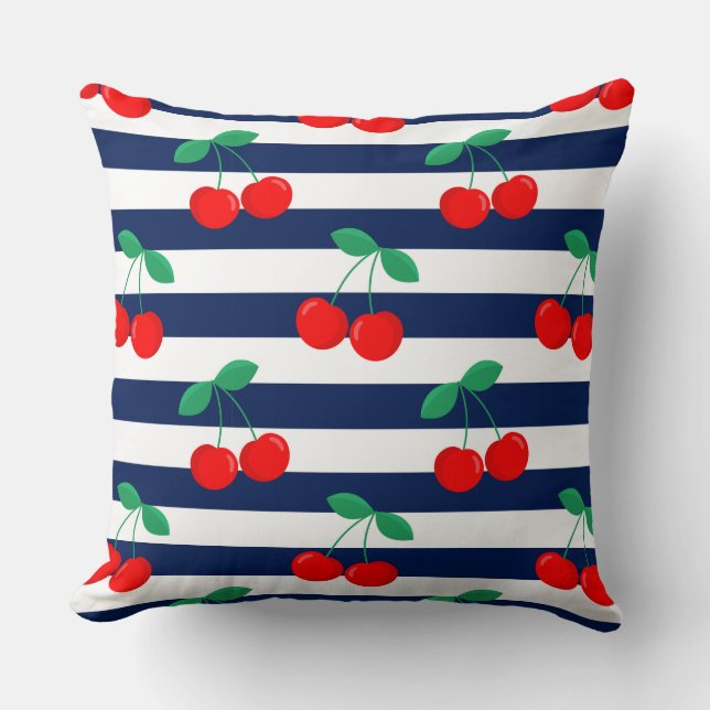 Cherry Stripe Pattern – Retro Fruit Gift & Decor Cushion (Front)