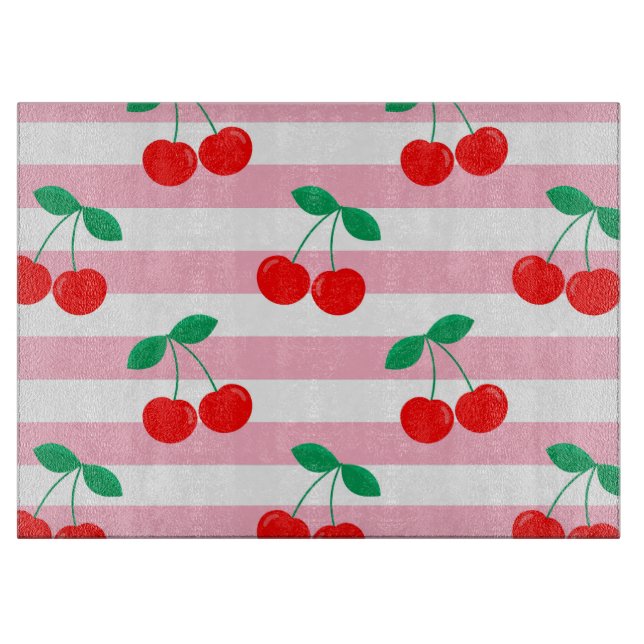 Cherry Stripe Pattern – Retro Fruit Gift & Decor Cutting Board (Front)