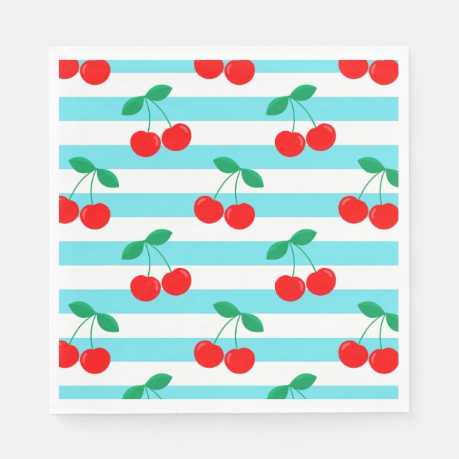 Cherry Stripe Pattern – Retro Fruit Gift & Decor Napkin (Front)