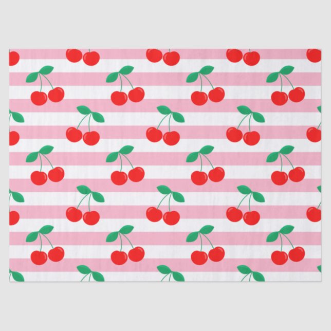 Cherry Stripe Pattern – Retro Fruit Gift & Decor Tissue Paper (Front)